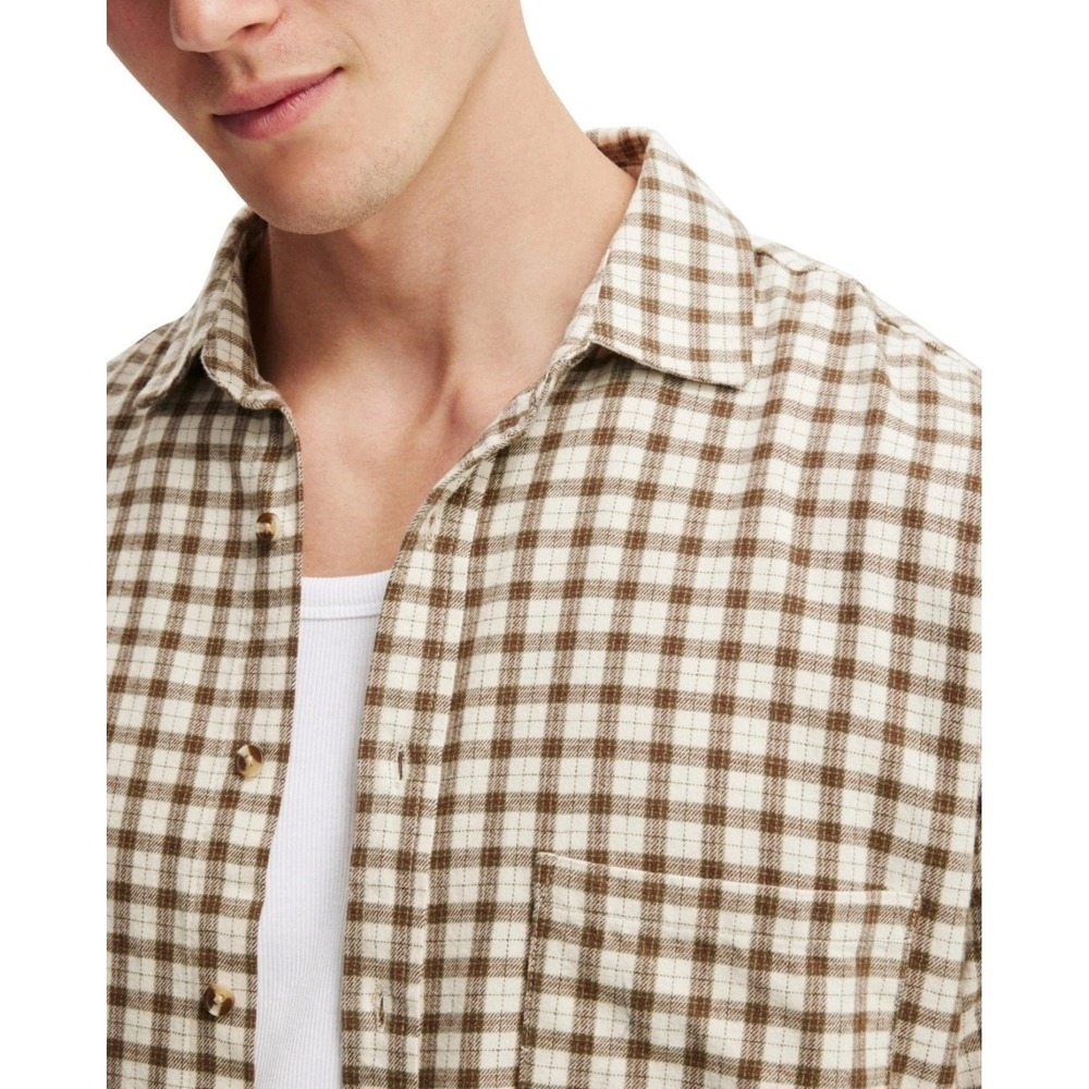 Cotton on Men's Tribeca Oversized Long Sleeve Shirt Stone Mini Check  size‎  2XL - Picture 13 of 17